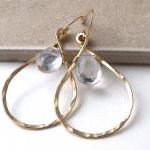 Hammered Brass Teardrop Hoo..